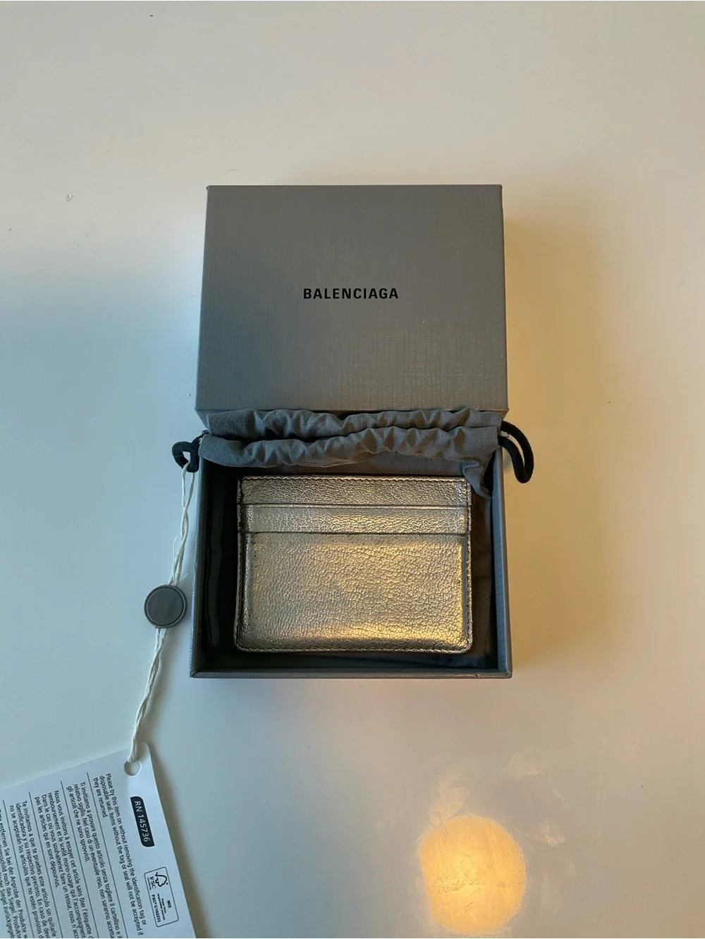 Balenciaga Metallic Silver Leather Card Case